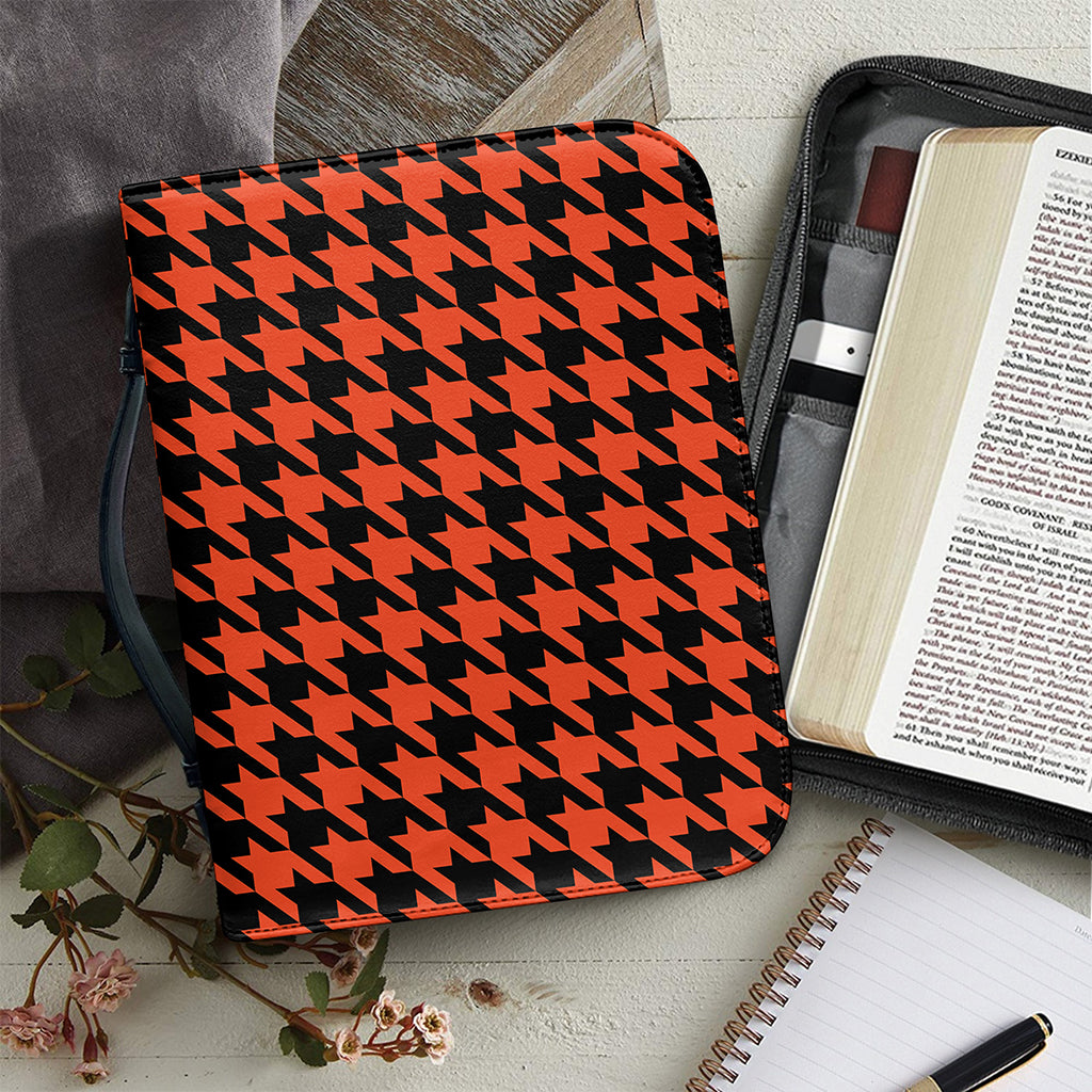 Orange And Black Houndstooth Print Leather Bible Cover