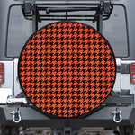 Orange And Black Houndstooth Print Leather Spare Tire Cover