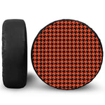 Orange And Black Houndstooth Print Leather Spare Tire Cover