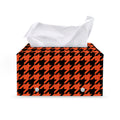 Orange And Black Houndstooth Print Leather Tissue Box Cover
