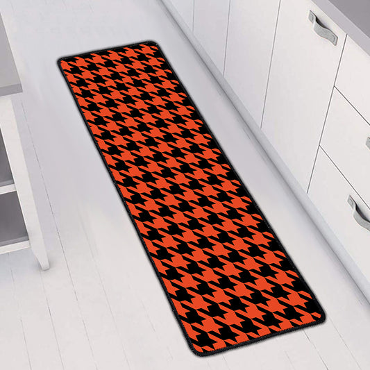 Orange And Black Houndstooth Print Long Kitchen Mat
