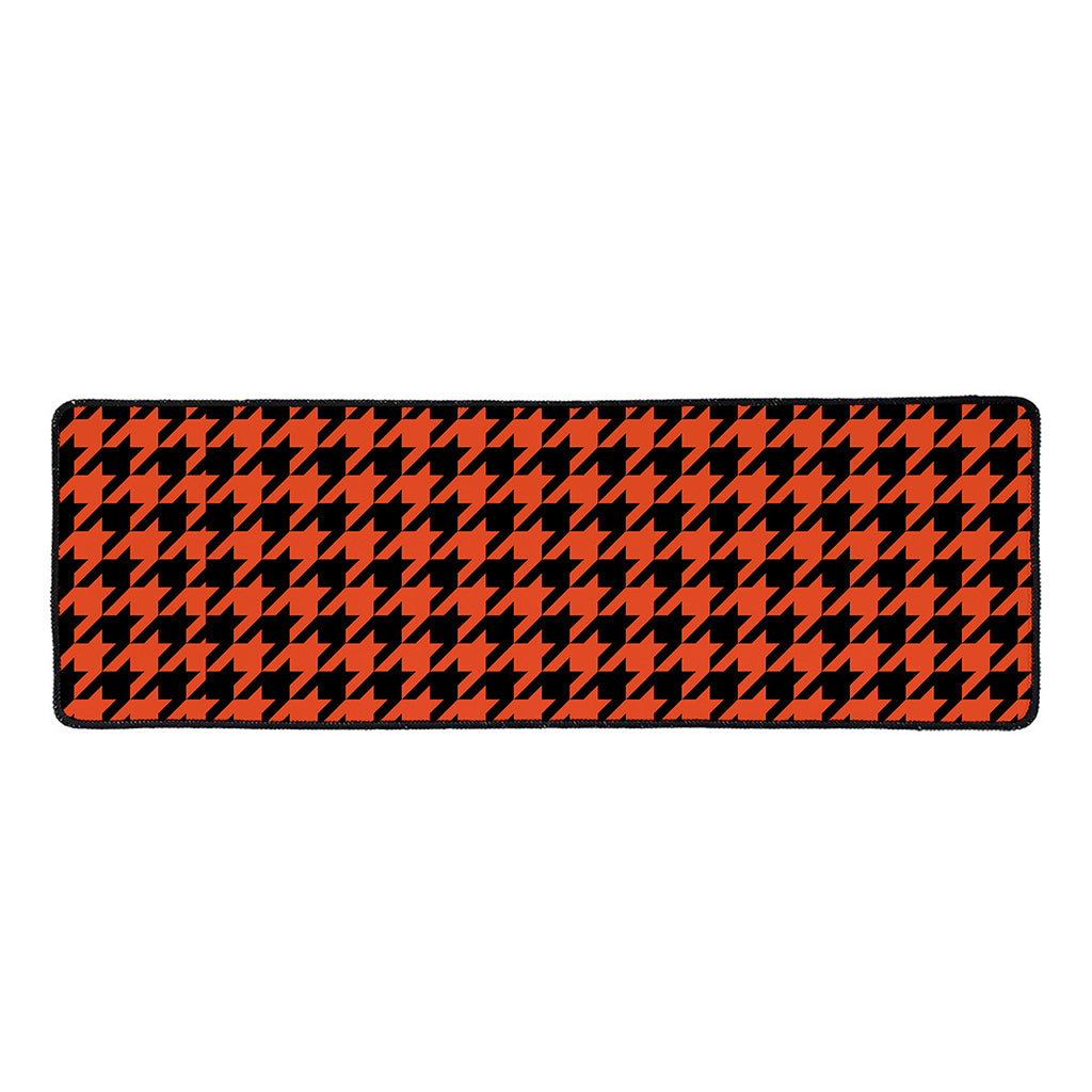 Orange And Black Houndstooth Print Long Kitchen Mat