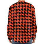 Orange And Black Houndstooth Print Long Sleeve Baseball Jersey