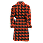 Orange And Black Houndstooth Print Men's Bathrobe