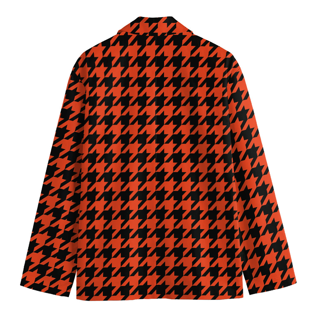 Orange And Black Houndstooth Print Men's Blazer