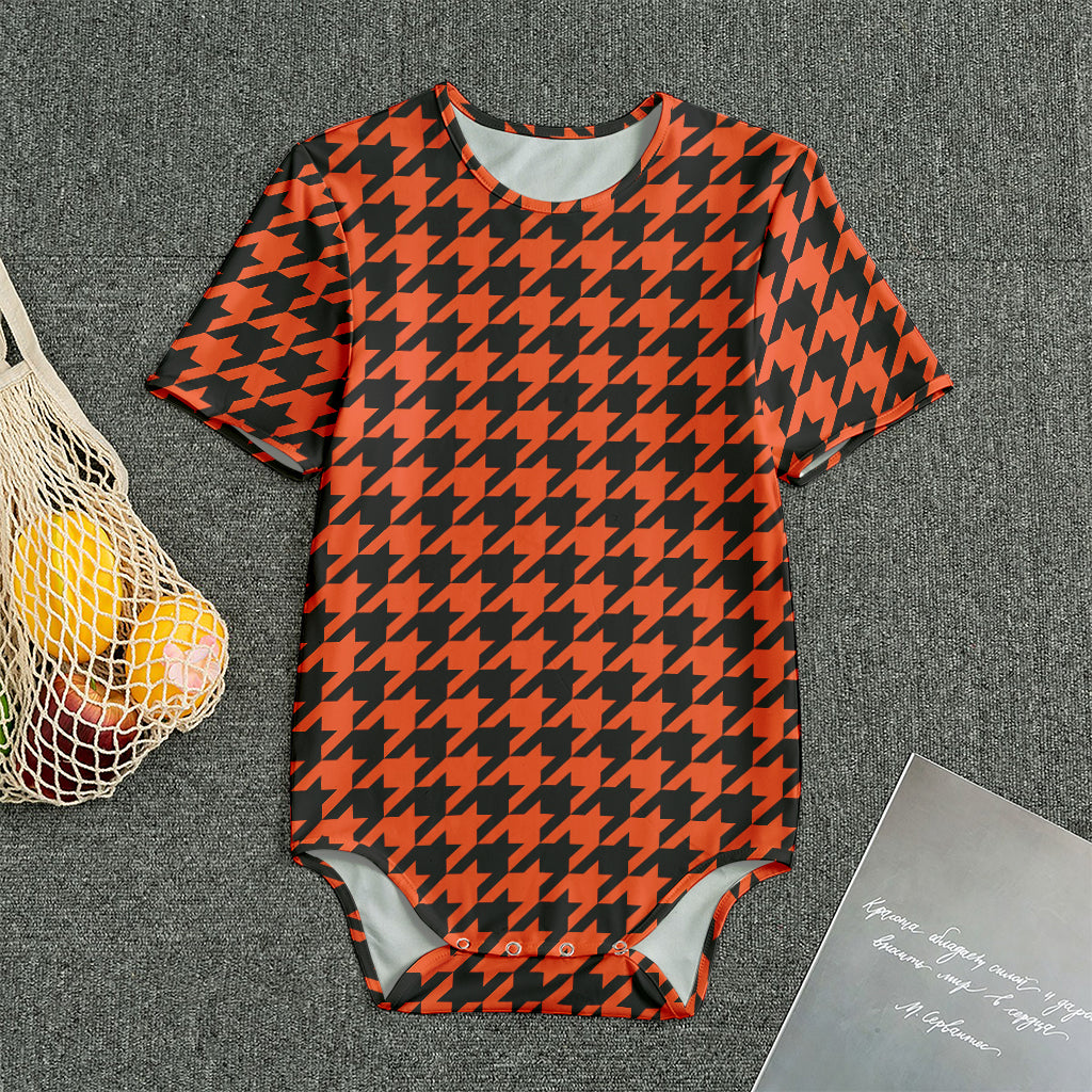 Orange And Black Houndstooth Print Men's Bodysuit