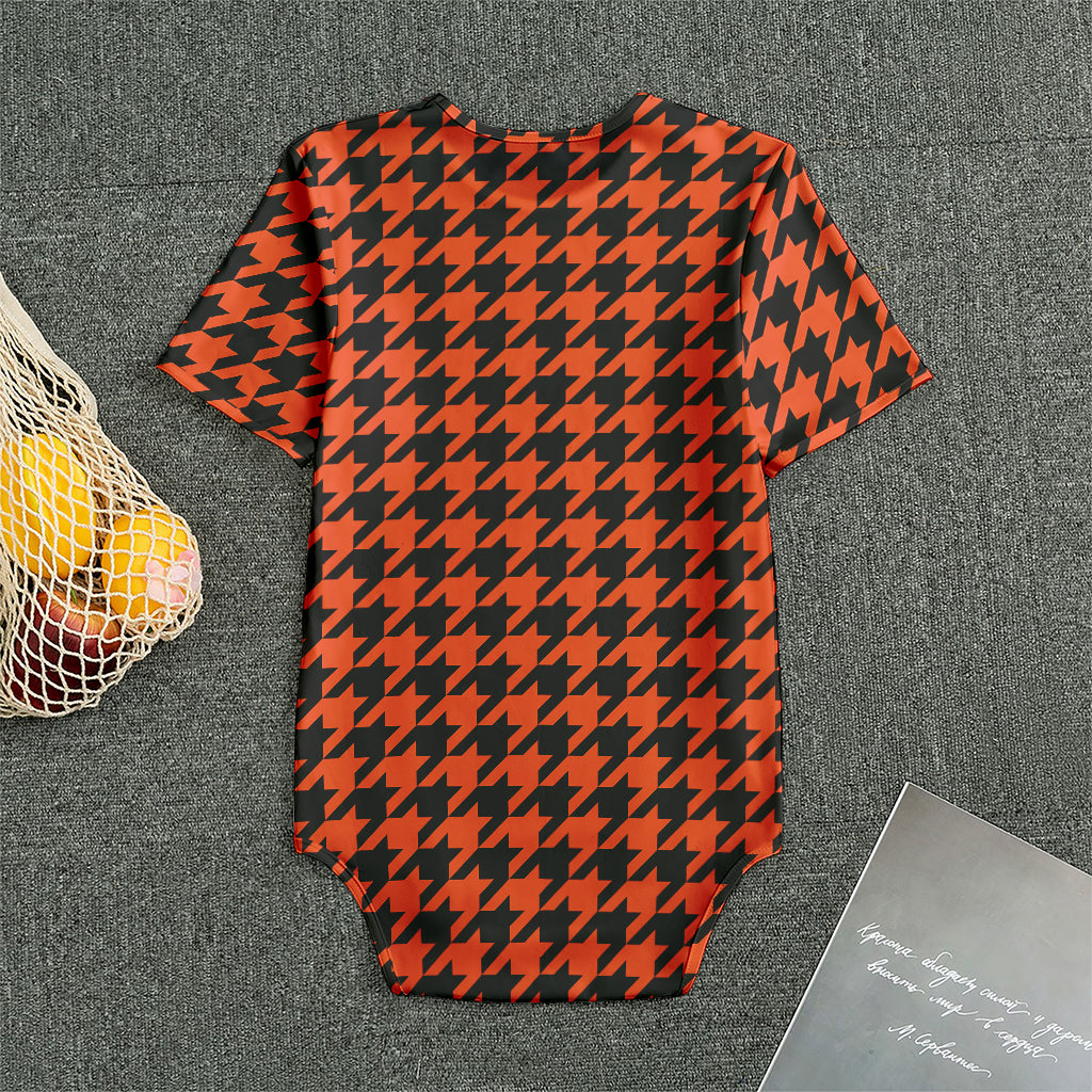 Orange And Black Houndstooth Print Men's Bodysuit
