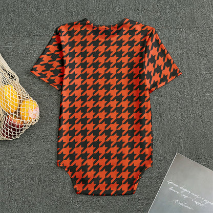 Orange And Black Houndstooth Print Men's Bodysuit