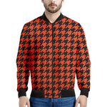 Orange And Black Houndstooth Print Men's Bomber Jacket