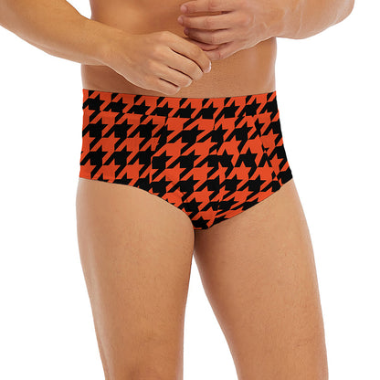 Orange And Black Houndstooth Print Men's Briefs