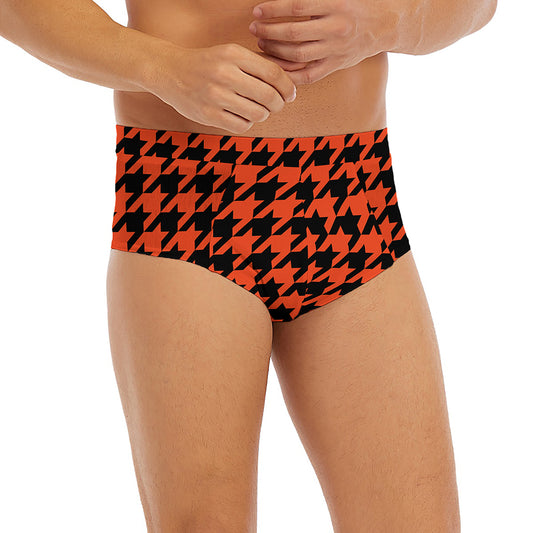 Orange And Black Houndstooth Print Men's Briefs