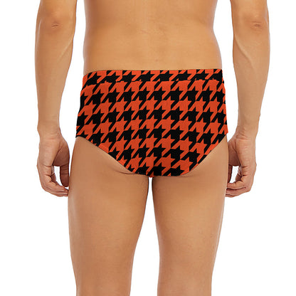 Orange And Black Houndstooth Print Men's Briefs