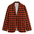 Orange And Black Houndstooth Print Men's Cotton Blazer
