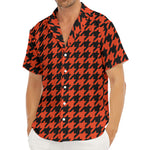 Orange And Black Houndstooth Print Men's Deep V-Neck Shirt