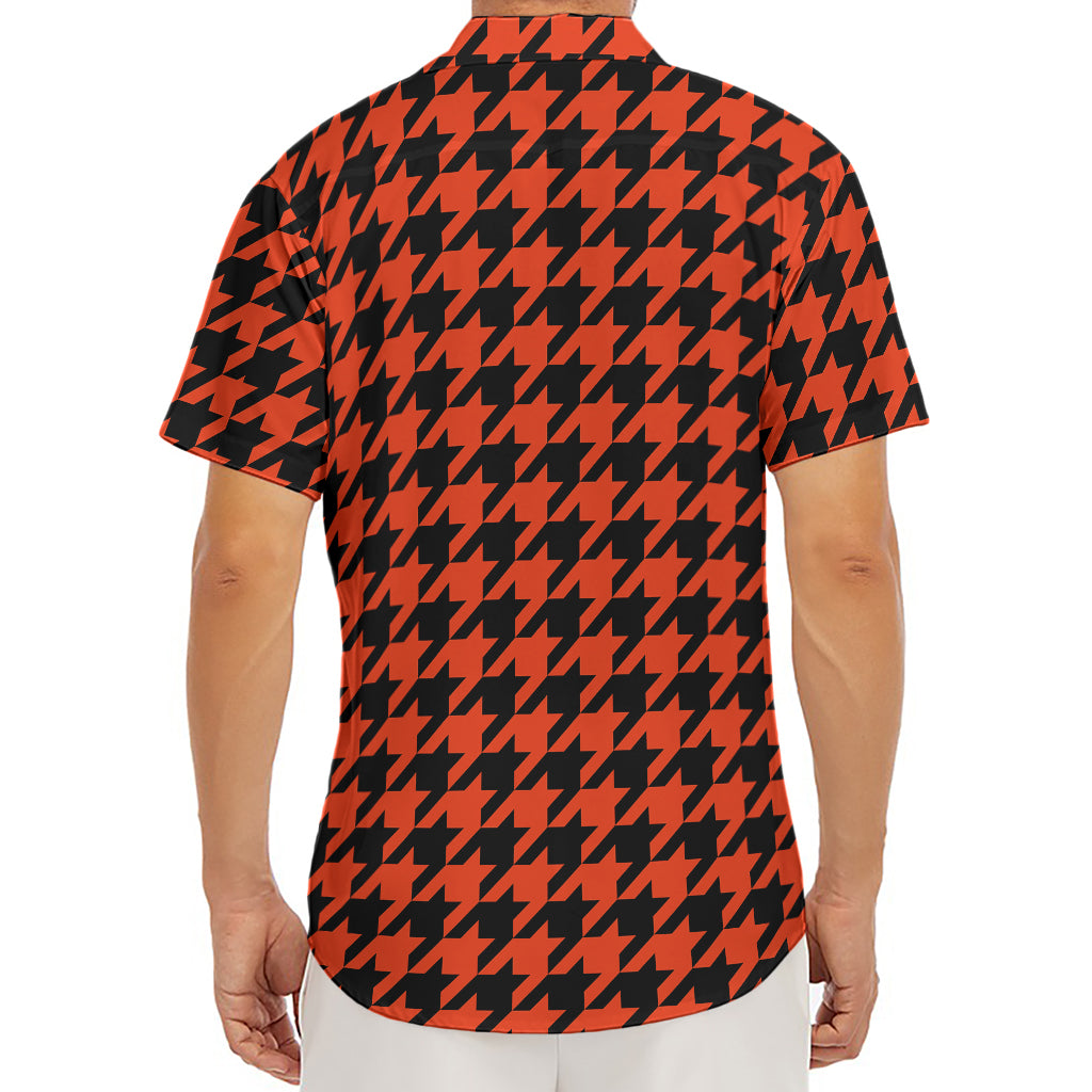 Orange And Black Houndstooth Print Men's Deep V-Neck Shirt
