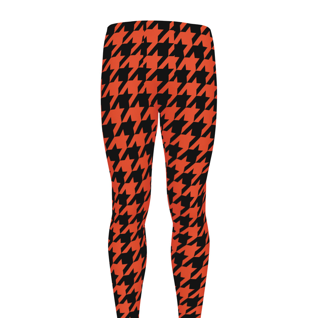 Orange And Black Houndstooth Print Men's leggings