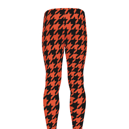 Orange And Black Houndstooth Print Men's leggings