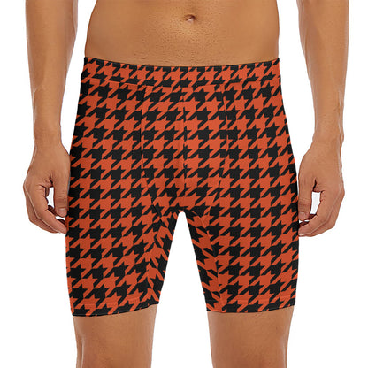 Orange And Black Houndstooth Print Men's Long Boxer Briefs