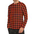 Orange And Black Houndstooth Print Men's Long Sleeve Rash Guard
