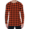 Orange And Black Houndstooth Print Men's Long Sleeve T-Shirt