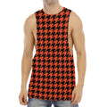 Orange And Black Houndstooth Print Men's Muscle Tank Top