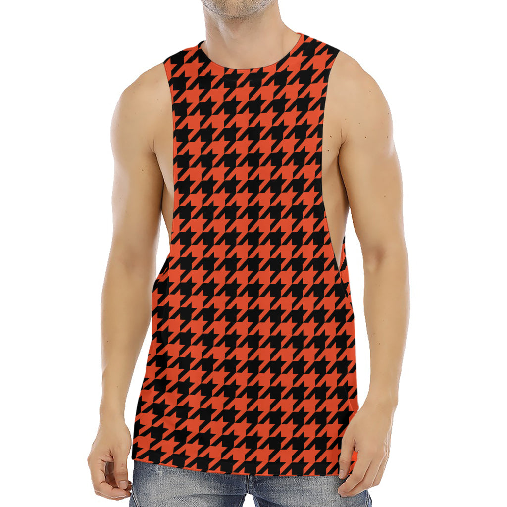 Orange And Black Houndstooth Print Men's Muscle Tank Top