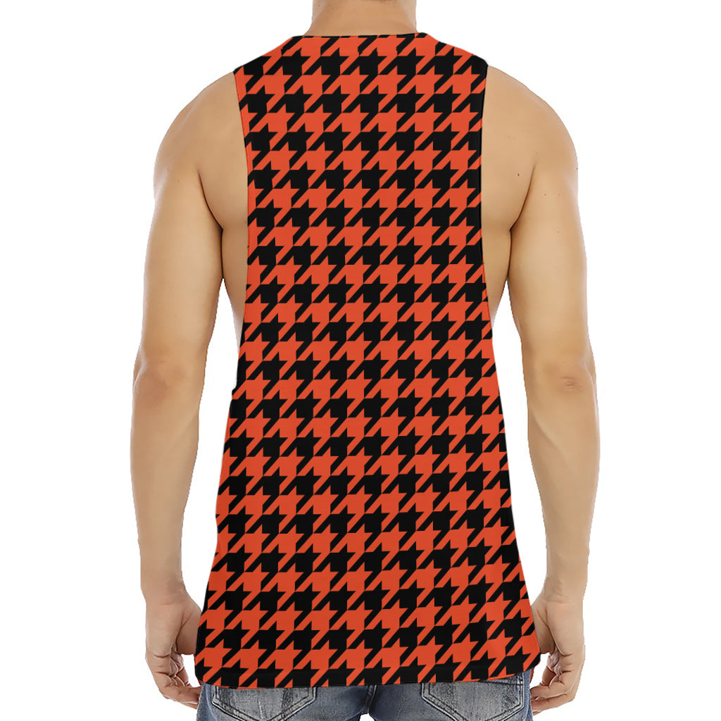 Orange And Black Houndstooth Print Men's Muscle Tank Top