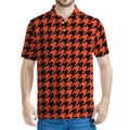 Orange And Black Houndstooth Print Men's Polo Shirt