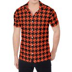 Orange And Black Houndstooth Print Men's Shirt