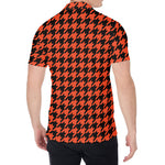 Orange And Black Houndstooth Print Men's Shirt