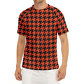 Orange And Black Houndstooth Print Men's Short Sleeve Rash Guard