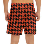 Orange And Black Houndstooth Print Men's Split Running Shorts