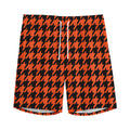 Orange And Black Houndstooth Print Men's Athletic Shorts