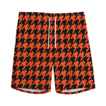 Orange And Black Houndstooth Print Men's Sports Shorts
