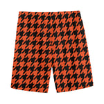 Orange And Black Houndstooth Print Men's Sports Shorts