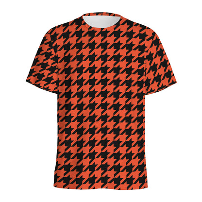 Orange And Black Houndstooth Print Men's Sports T-Shirt
