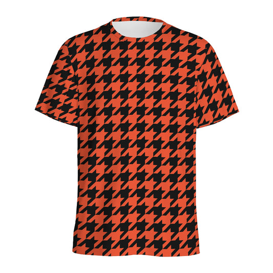 Orange And Black Houndstooth Print Men's Sports T-Shirt