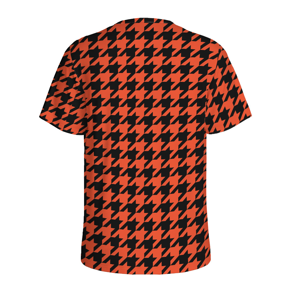 Orange And Black Houndstooth Print Men's Sports T-Shirt