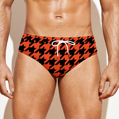 Orange And Black Houndstooth Print Men's Swim Briefs