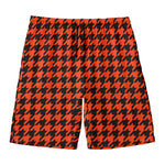 Orange And Black Houndstooth Print Men's Swim Trunks