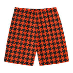 Orange And Black Houndstooth Print Men's Swim Trunks