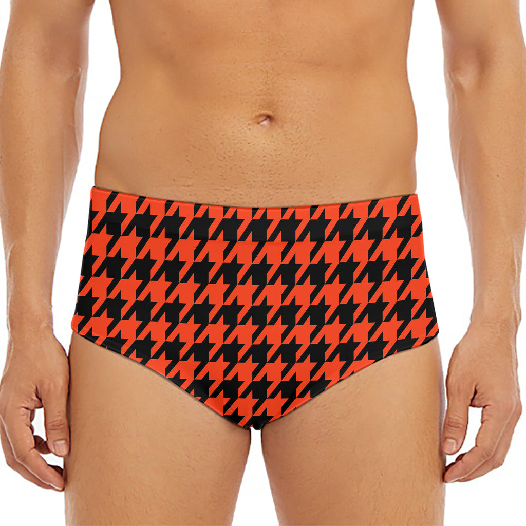 Orange And Black Houndstooth Print Men's Triangle Swim Briefs