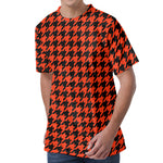 Orange And Black Houndstooth Print Men's Velvet T-Shirt