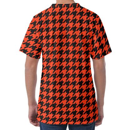 Orange And Black Houndstooth Print Men's Velvet T-Shirt