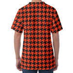 Orange And Black Houndstooth Print Men's Velvet T-Shirt