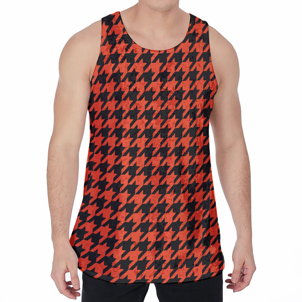 Orange And Black Houndstooth Print Men's Velvet Tank Top