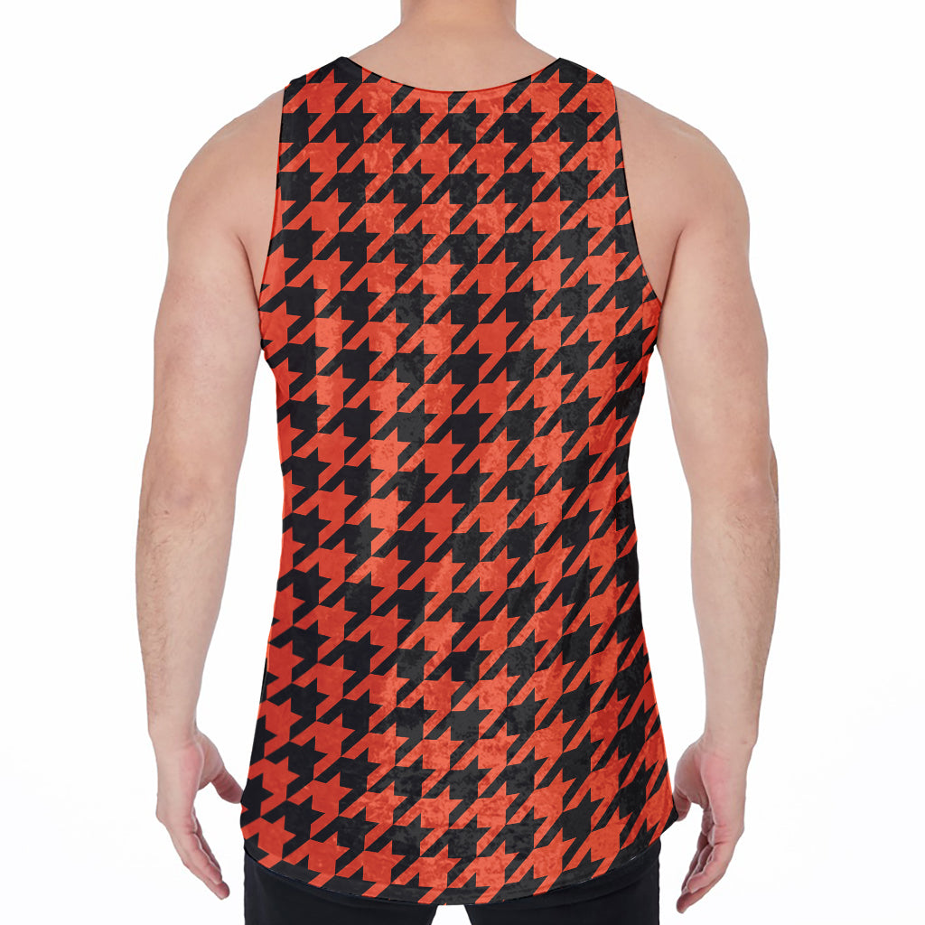 Orange And Black Houndstooth Print Men's Velvet Tank Top