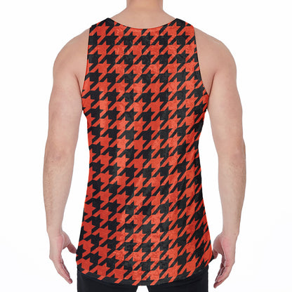 Orange And Black Houndstooth Print Men's Velvet Tank Top