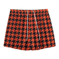 Orange And Black Houndstooth Print Mesh Shorts