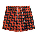 Orange And Black Houndstooth Print Mesh Shorts